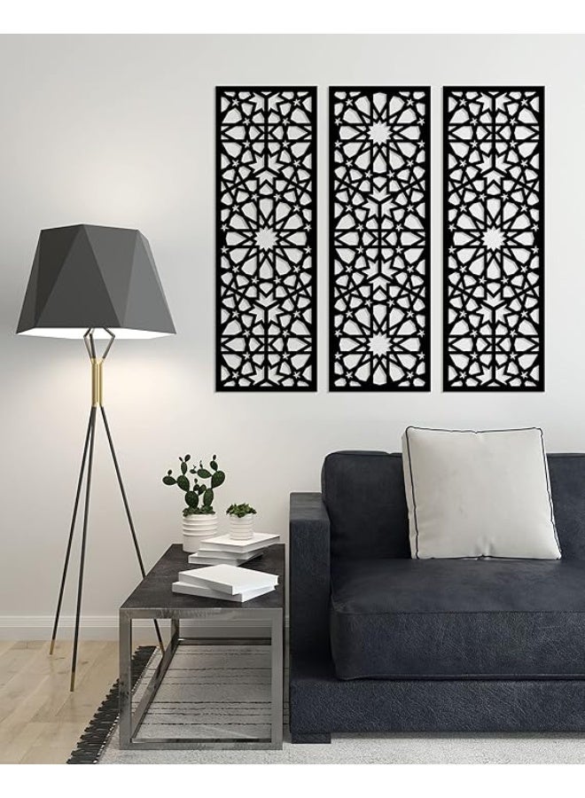 تابلوه حائط من الخشب بنمط ارابيسك من هوم جاليري، 3 لوحات مقاس 80×80 سم - Image 1